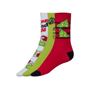 Dámské / Pánské ponožky Grinch, 3 páry (39-42, zelená/šedá/červená/černá)