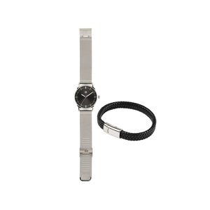 Auriol® Pánská dárková sada (stříbrná, černý náramek)