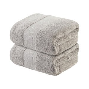 Livarno home Froté ručník, 50 x 100 cm, 550 g/m2, 2 kusy (světle šedý/srdcový rámeček)