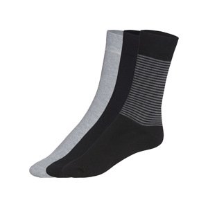 Livergy® Pánské ponožky s BIO bavlnou, 3 páry (43-46, pruhy černá / šedá)