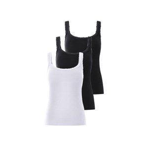 esmara® Dámský vroubkovaný top s krajkou, 3 kusy (černá/bílá, Xl(48/50))