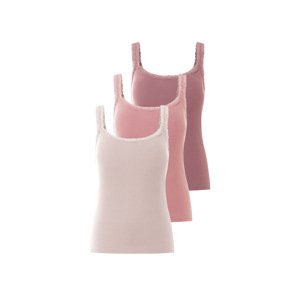 esmara® Dámský vroubkovaný top s krajkou, 3 kusy (růžová / světle růžová, M(40/42))