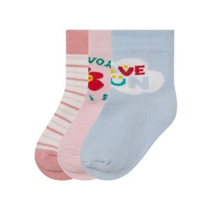 lupilu® Dětské ponožky, 3 páry (bez vzoru, růžová/modrá/růžová, 19/22)