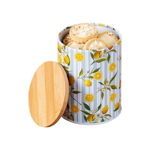 Wenko Kovová dóza s bambusovým víkem (citronová/modrá)