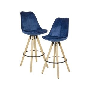 Wohnling Barová stolička LIMA, 2 kusy (textil-samet, tmavě modrá)