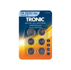 TRONIC® Knoflíkové baterie, 6 kusů (Lithium CR2025)