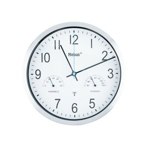MEBUS Rádiem řízené nástěnné hodiny s teploměrem a vlhkoměrem (bílá)