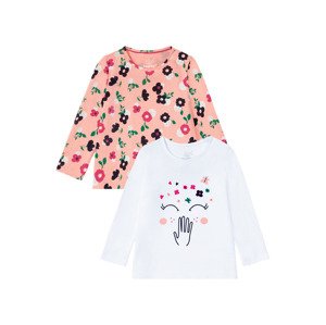 lupilu® Dívčí triko s dlouhými rukávy, 2 kusy (child#female#ne, 98/104, vzor bílá/světle růžová)
