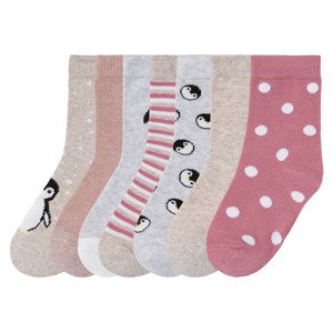 lupilu® Dívčí ponožky BIO, 7 párů (child 2 years onwards#female, 19/22, tučňák / šedá / světle růžová)