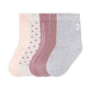 lupilu Dívčí ponožky s BIO bavlnou, 5 párů (19/22, puntíky/růžová/bílá/šedá)