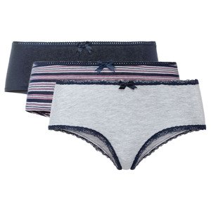 esmara® Dámské kalhotky s BIO bavlnou, 3 kusy (S (36/38), pruhované / navy modrá / šedá)
