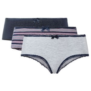 esmara® Dámské kalhotky s BIO bavlnou, 3 kusy (L (44/46), pruhované / navy modrá / šedá)