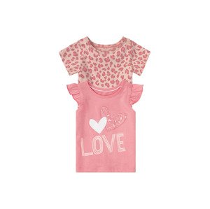 lupilu® Dívčí triko BIO, 2 kusy (baby/infant#female#ne, 74/80, růžová srdce / celoplošný potisk)