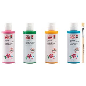 Marabu CREABOX Sada barev pro děti, 4 kusy (Barvy na textil žlutá/růžová/tyrkisová/zelená, 4 x 80 ml)