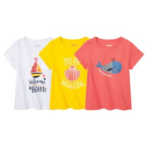lupilu® Dívčí triko, 3 kusy (child#female#ne, 86/92, bílá/žlutá/korálová)