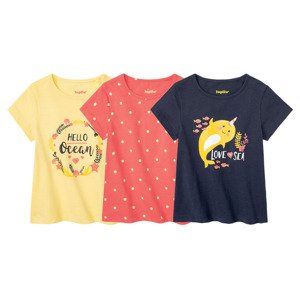 lupilu® Dívčí triko, 3 kusy (child#female#ne, 86/92, světle žlutá / korálová / navy modrá)