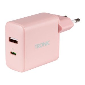 TRONIC Duální USB nabíječka, 30 W, USB-C PD, US (světle růžová)