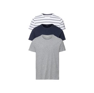 LIVERGY® Pánské triko, 3 kusy (adult#male#ne, M (48/50), šedá / navy modrá pruhy)