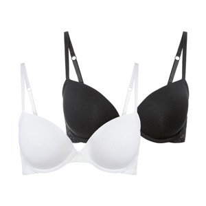 esmara® Dámská podprsenka s kosticí a krajkou, 2 kusy (ne#bra, 85B, černá/bílá)