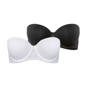 esmara® Dámská podprsenka s kosticí a krajkou, 2 kusy (ne#bra, 85B, černá / bílá / bez ramínek)