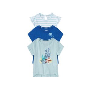 lupilu® Dívčí triko, 3 kusy (child#female#ne, 86/92, pruhy / modrá / světle modrá)