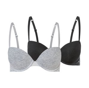 esmara® Dámská push-up podprsenka s krajkou, 2 kusy (85C, černá/šedá)