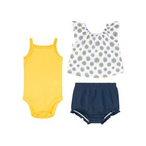 lupilu® Dívčí letní souprava s BIO bavlnou, 3díl (baby/infant#female, 50/56, bílá / žlutá / navy modrá)