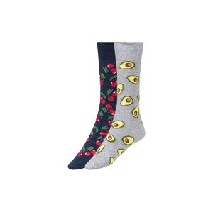 LIVERGY Pánské ponožky, 2 páry (39/42, šedá / navy modrá avokádo / třešně)