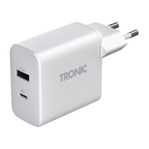 TRONIC Duální USB nabíječka, 30 W, USB-C PD, US (bílá/šedá)