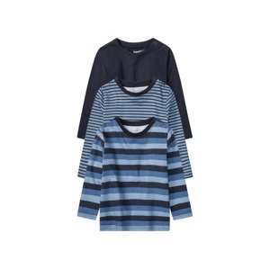 lupilu® Chlapecké triko s dlouhými rukávy, 3 kus (child#male, 86/92, pruhy / navy modrá / modrá)