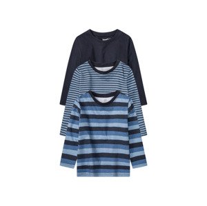 lupilu® Chlapecké triko s dlouhými rukávy, 3 kus (110/116, pruhy / navy modrá / modrá)