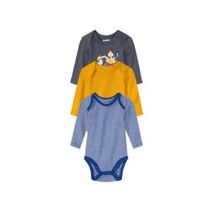lupilu® Chlapecké body s dlouhými rukávy, 3 kusy (50/56, modrá/námořnická modrá/žlutá)