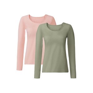 esmara® Dámské triko s dlouhými rukávy, 2 kusy (XS (32/34), khaki / světle růžová)
