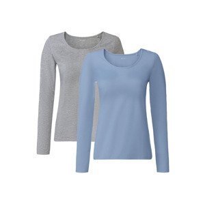 esmara® Dámské triko s dlouhými rukávy, 2 kusy (XS (32/34), šedá/modrá)