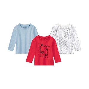 lupilu Dětské triko s dlouhými rukávy, 3 kusy (50/56, modrá/červená/bílá)
