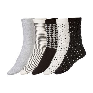 esmara® Dámské ponožky, 5 párů (adult#female, 35/38, vzorovaná/bílá/šedá/černá)