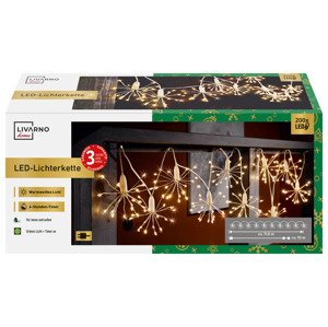 LIVARNO home Světelný LED řetěz, 200 LED (10x květ pampelišky, teplá bílá)