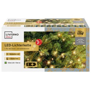 LIVARNO home Světelný LED řetěz, 100 LED (teplá bílá / provoz na baterie)