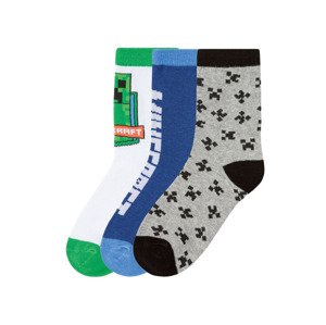 Minecraft Chlapecké ponožky, 3 páry  (27/30, šedá/bílá/modrá)