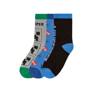 Minecraft Chlapecké ponožky, 3 páry  (23/26, modrá/šedá/černá)