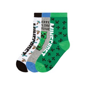 Minecraft Chlapecké ponožky, 3 páry  (23/26, bílá/šedá/zelená)