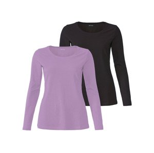 esmara® Dámské triko s dlouhými rukávy, 2 kusy (adult#female#ne, S (36/38), černá / lila fialová)