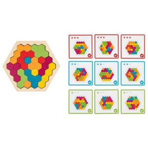 Playtive Dřevěné duhové puzzle Montessori (duhový hexagon)