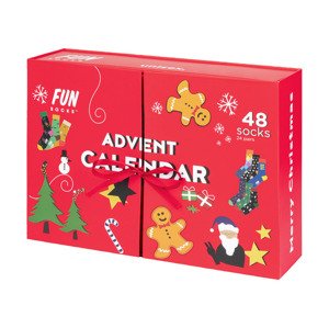 Fun Socks Ponožkový adventní kalendář - 24 párů s  (36-40, červená)