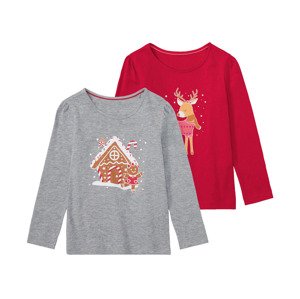 lupilu Dívčí vánoční triko s dlouhými rukávy, 2 (98/104, červená/šedá)