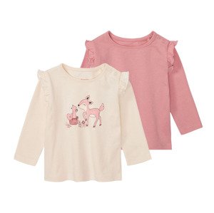 lupilu® Dívčí triko s dlouhými rukávy BIO, 2 kus (baby/infant#female, 62/68, bílá / světle růžová)