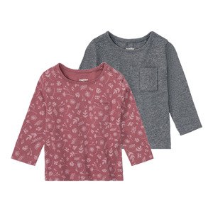 lupilu® Dívčí triko s dlouhými rukávy BIO, 2 kusy (baby/infant#female, 74/80, starorůžová/tmavě šedá)