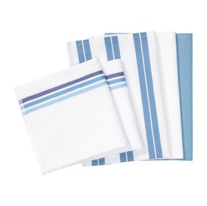 LIVARNO home Sada kuchyňských utěrek a ručníků, 5díln (modrá)