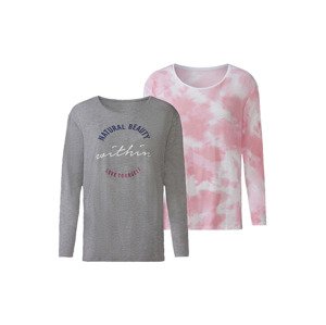 esmara® Dámské triko s dlouhými rukávy, 2 kusy (adult#female, XS (32/34), šedá/růžová)