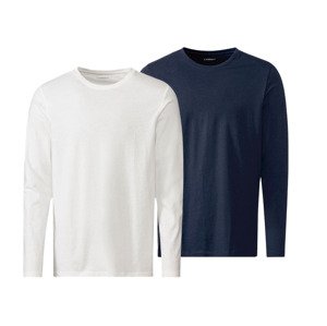 LIVERGY® Pánské triko s dlouhými rukávy, 2 kusy (M (48/50), bílá / navy modrá)